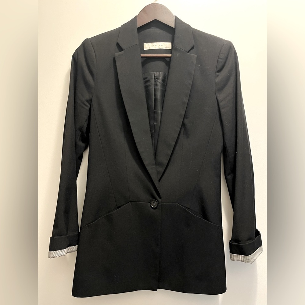 Zara Basic Long Blazer in black